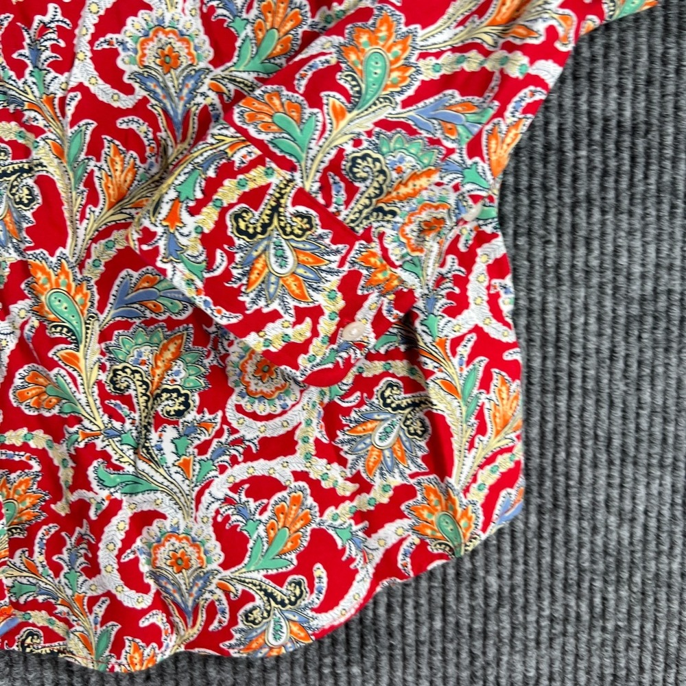 Chaps Petite Shirt Womens Large Red Paisley Long Sleeve No Iron Casual Comfort - Picture 6 of 12
